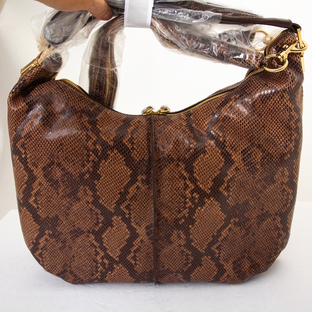 Quiet luxury old money large brown leather python snakeskin look bag G.I.L.I.
